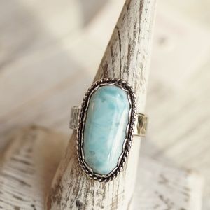 Larimar statement ring set in oxidized sterling si